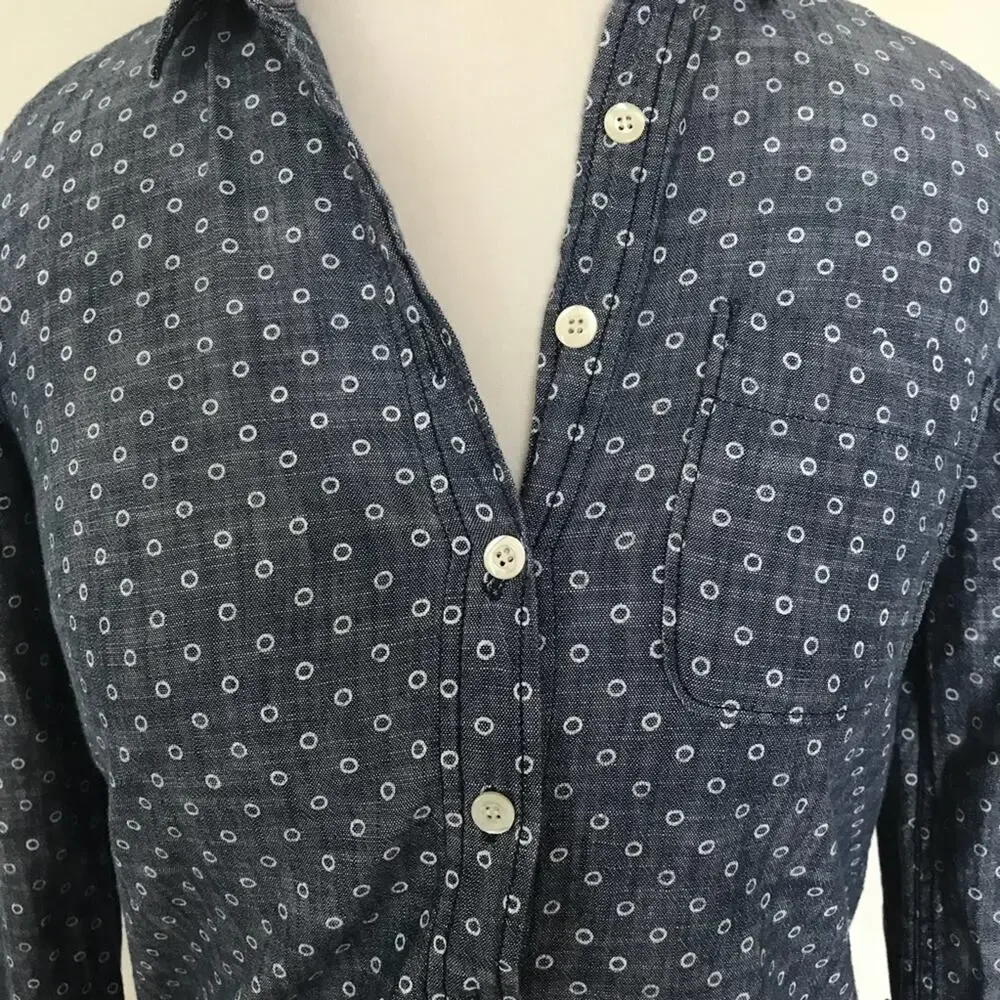 J. Crew circle print chambray popover Henley top